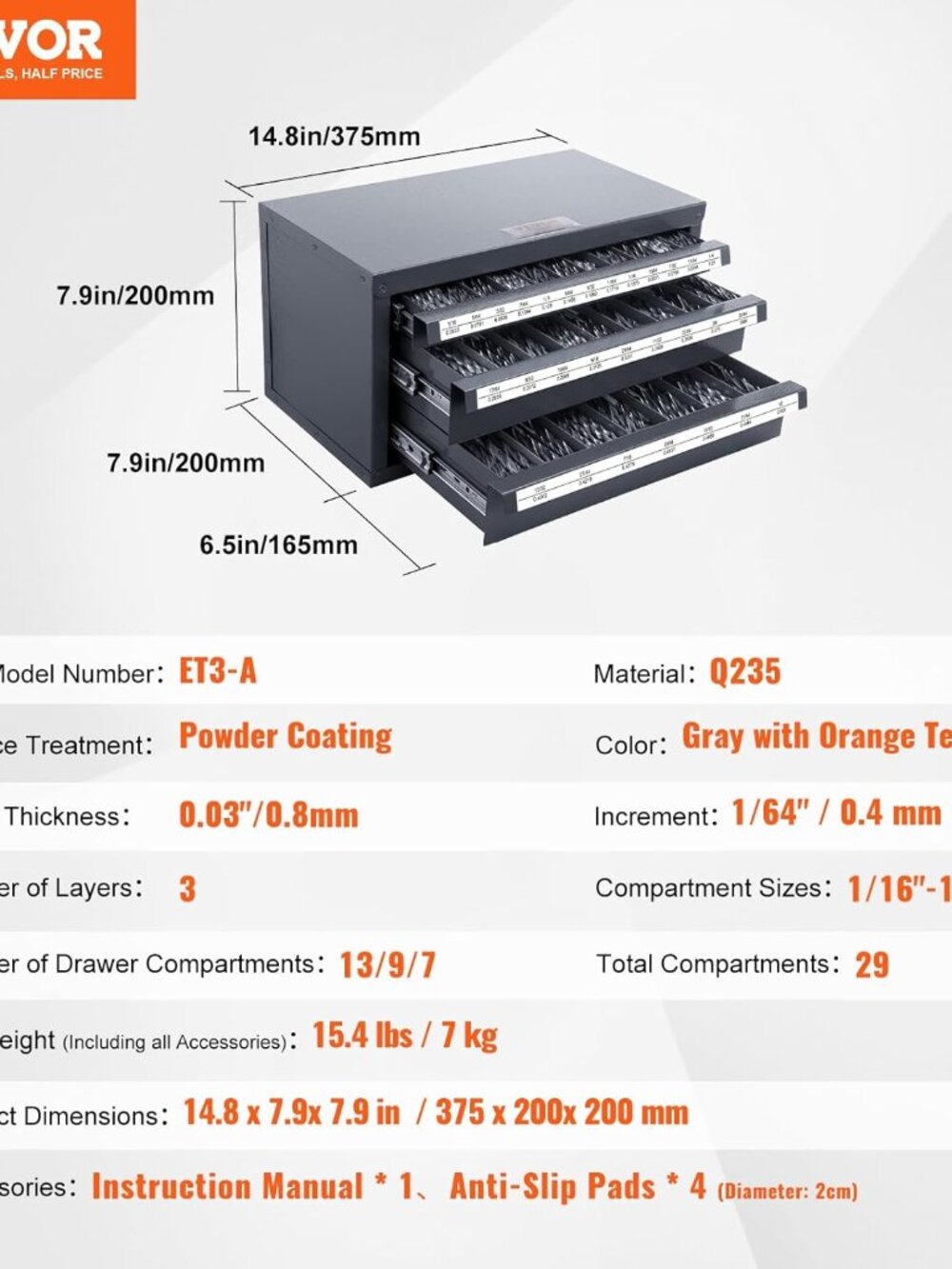 Drill Bit Dispenser Cabinet, Three-Drawer Drill Bit Dispenser, Drill Bit Organiz - Picture 3 of 8